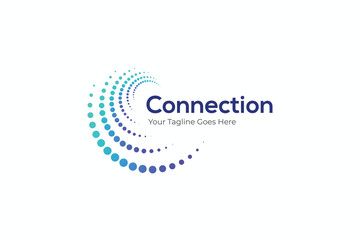 Connection Logo Modern Business Global Technology Network Internet Company Website with Abstract Shape Twirl Halftone Concept