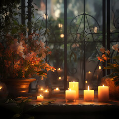 Wall Mural - Softly lit candles in a tranquil room