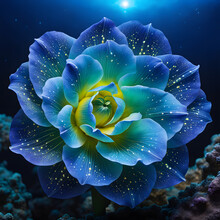 In The Depths Of The Ocean, Where The Light Of The Sun Fades And Glowing Algae Flickers In The Darkness, An Underwater Flower Blooms