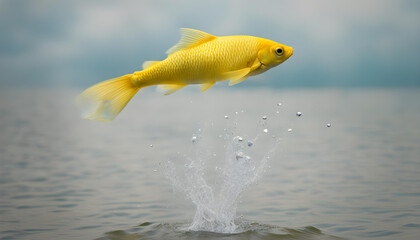 Wall Mural - yellow fish jumping out of the water