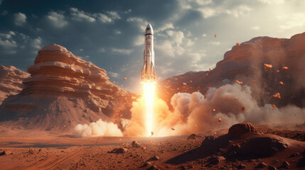 Wall Mural - rocket launching from mars