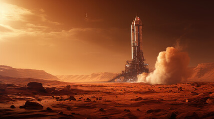 Wall Mural - rocket launching from mars