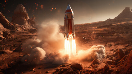 Wall Mural - rocket launching from mars
