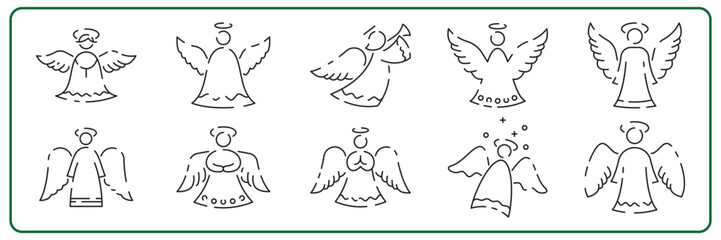 Wall Mural - Angel Line Icon set. Christmas Elements and icons for mobile concept and web apps. Happy New Year Icons for website design and development on white background