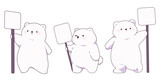 Fototapeta Fototapety na ścianę do pokoju dziecięcego - Set of cute cartoon hand drawn white bear holding signboard vector illustration. Pastel colors, white background. Attention, hunting conept. Funny animal character, mascot. Isolated clip art objects. 