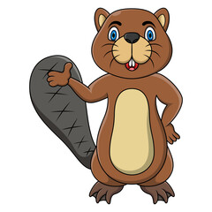 Wall Mural - Beaver cartoon posing on white background