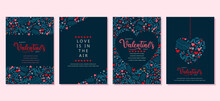 Elegant Valentine's Day Set Of Greeting Cards, Posters, Holiday Covers. Vector Illustration