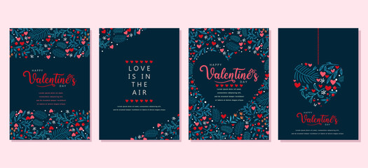 Wall Mural - Elegant Valentine's day Set of greeting cards, posters, holiday covers. vector illustration