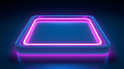 Wall Mural - Vector 3d render, square glowing in the dark, pink blue neon light, illuminate frame design. Abstract cosmic vibrant color backdrop. Glowing neon light. Neon frame with rounded corners.
