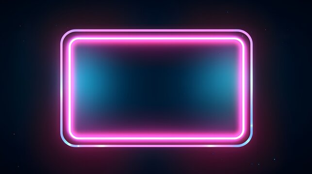 Vector 3d render, square glowing in the dark, pink blue neon light, illuminate frame design. Abstract cosmic vibrant color backdrop. Glowing neon light. Neon frame with rounded corners.
