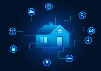 Poster - Internet of Things technology A home connected to IoT devices to remotely control devices or information is a modern technology innovation. Vector illustration