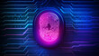 Digital fingerprint on holographic neon background, concept of cyber security and advanced technology