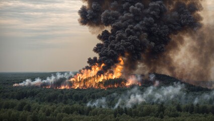 Billowing Black Smoke in a Dense Forest