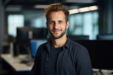 Generative AI conceptual portrait of successful business person man woman hacker programmer in office