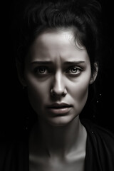 Poster - Woman with black shirt and black background.