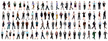 Modern Business People Bundle. Vector Realistic Illustrations Of Diverse Multinational Standing Cartoon Men And Women In Smart Casual And Formal Office Outfits. Isolated On White Background.