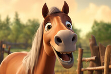 Cartoon Illustration Of A Cute Horse Smiling