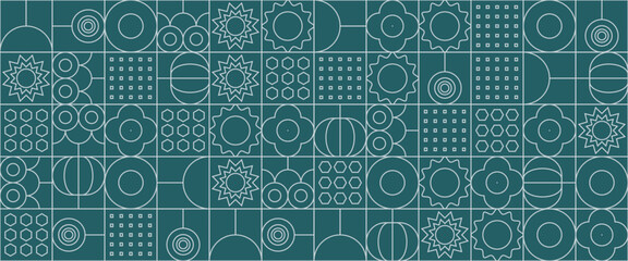 Wall Mural - Green and white abstract geometric mosaic banner design with simple nature outline shapes