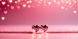 Valentine's day banner with heart shaped diamonds on light pink bokeh background.