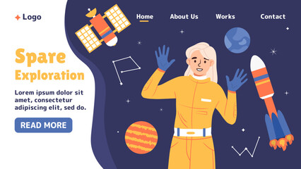 Wall Mural - space exploration poster. woman astronaut with constellations and stars. galaxy and universe. young 
