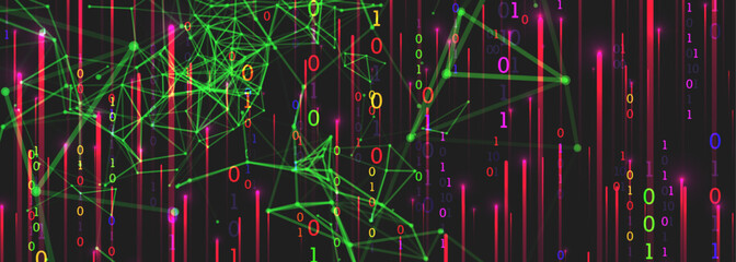Technology background. Big data concept. Binary computer code. Hand drawn vector illustration.