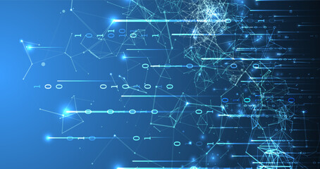 Fototapete - Technology background. Big data concept. Binary computer code. Hand drawn vector illustration.