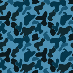 Blue military camouflage vector seamless pattern.