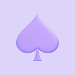 Wall Mural - Aces playing cards symbol spades with purple colors isolated on purple background. 3D icon, sign and symbol. Cartoon minimal style. Front view. 3D Render Illustration