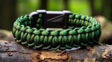 Green Braided Paracord Bracelet For Survival And Camping: Multifunctional Accessory With Strong Cord Braid