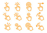 Fototapeta  - ボタンをクリックタップスワイプする指のアイコンセット素材2オレンジ
