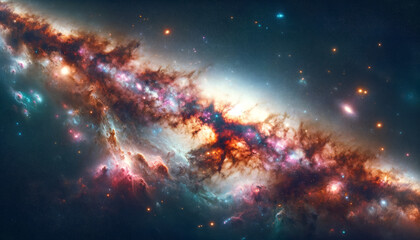 Poster - Sweeping view of a vibrant galaxy with interstellar dust and stars. Generative AI