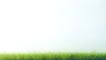 Poster - Green grass border with soft shadows on a white background. Generative AI