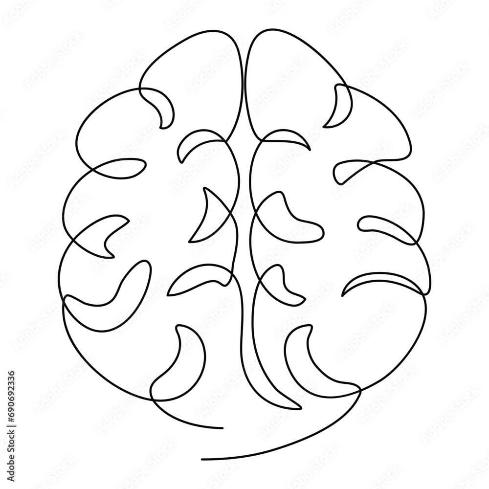 Human brain continuous one line drawing of art vector illustration and ...