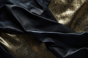 A close up of a black and gold cloth