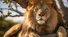 Lion Relaxing Under A Tree Footage