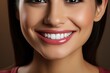 Closeup Beautiful young woman smile. Dental health. Teeth whitening. Restoration concept, female veneer smile, dental care and stomatology, dentistry, copyspace.
