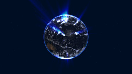 Wall Mural - earth globe with glowing details and light rays. 3d illustration.