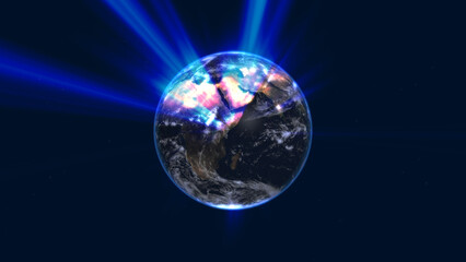 Wall Mural - earth globe with glowing details and light rays. 3d illustration.
