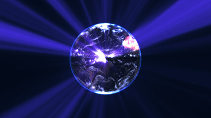 Wall Mural - earth globe with glowing details and light rays. 3d illustration.