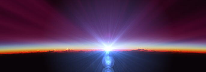 Wall Mural - earth sunrise from space over cloudy ocean. 3d rendering