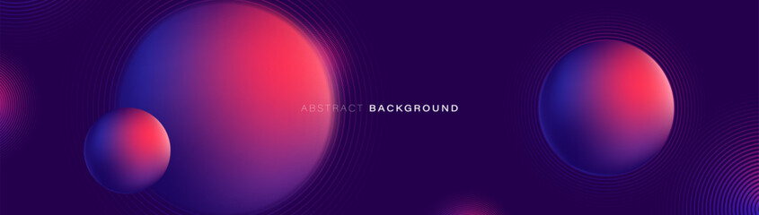 Abstract space, planets and galaxy background. Trendy purple and pink minimal circle geometry banner