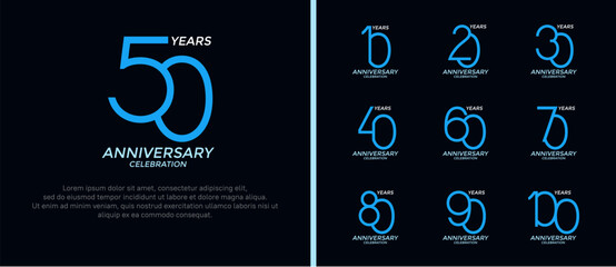 set of anniversary logo blue color on black background for celebration moment