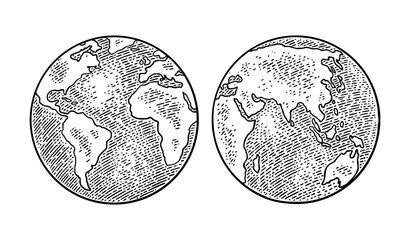 earth planet globe. vector black vintage engraving illustration