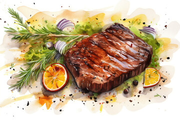 Wall Mural - Red sirloin meal rosemary meat food beef grill cooked roast dinner steak background fillet