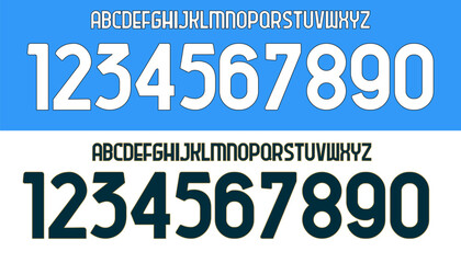 Wall Mural - font vector team 2023 - 2024 kit sport style font. Napoli home-away football style font. italy league. sports style letters and numbers for soccer team
