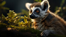 Ring-tailed Lemur On Branch. Closeup Of Ring-tailed Lemur, Lemur Catta Sitting On Tree Generative Ai