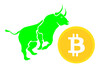 bitcoin coin and green bull