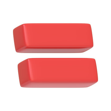 Red equals sign isolated on white background. 3D icon, sign and symbol. Cartoon minimal style. 3D Render Illustration