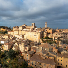 Sticker - drone view of the Tuscan hilltop village and wine capital of Montepulciano