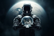 An astronaut holding planet earth in the hands. Dark mood